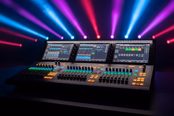 Consola DMX controlando cabezas móviles