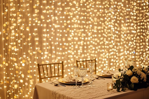 Cortina LED detrás de mesa principal