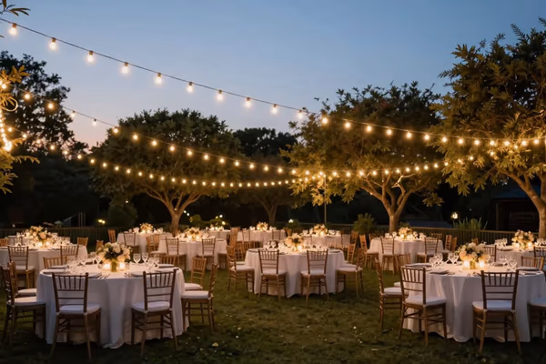 Paquete Estándar 100 metros guirnaldas Edison en boda jardín